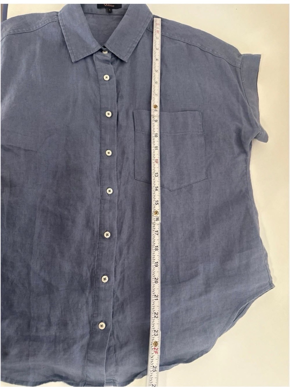 Quince Denim Collared Short Sleeve Button Down Shirt Top - Picture 8 of 10